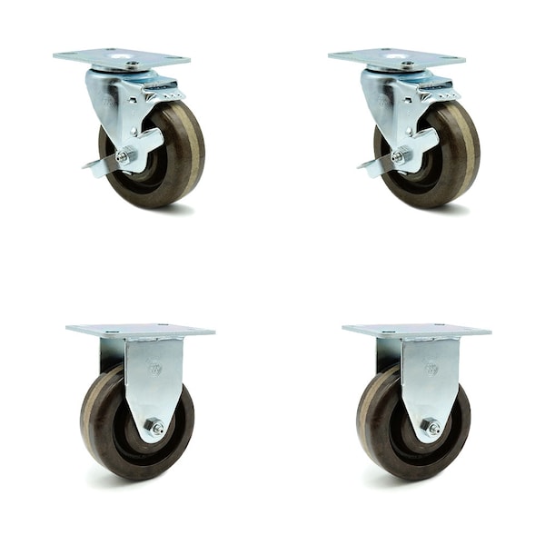 Service Caster SCC 4 in x 1.5 High Temp Phenolic Wheel Caster - 2 Swivel w/Brakes/2 Rigid, 4PK SCC-20S415-PHSHT-TP2-TLB-2-R415-2 - main